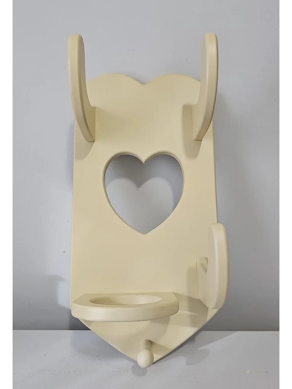 Vintage Wood Heart Shaped Wall Mounted Hair Dryer Holder Yellow Cottagecore